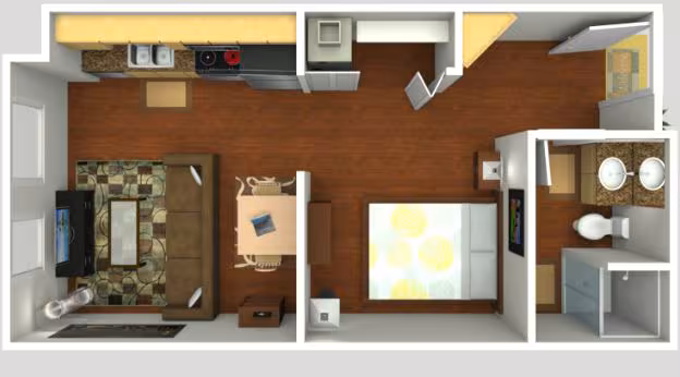 1 Bed 1 Bath - 451 sqft 207 floor plan